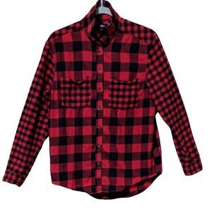 BDG buffalo check button front casual flannel shirt Urban Outfitters black red S